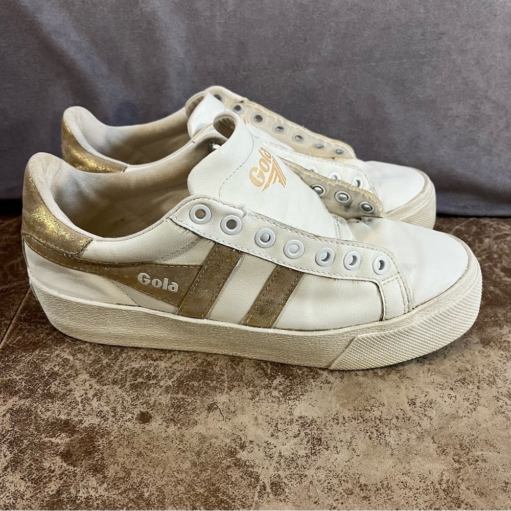 Gola White Sneakers with Gold Accent